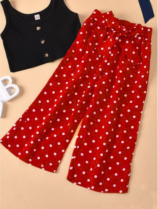 Polka Dot Wide Leg Crop Pants W/ Tie Belt